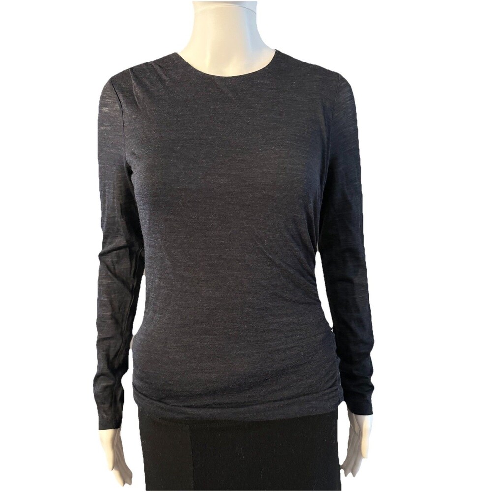 NWT Theory Ruched Long Sleeve Jersey Twisted Blue 100% Light Wool Pullover SZ S